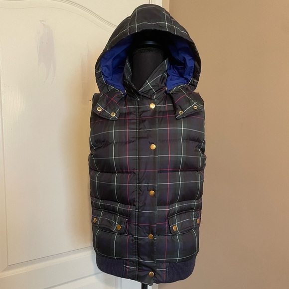 J. Crew Puffer Vest Women's Size S Quilted Stewart Tartan Plaid Pockets Full Zip - Picture 1 of 11